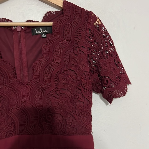 Lulu's Angel in Disguise Burgundy Lace Skater Dress - Picture 6 of 6